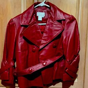 Vintage real red leather crop sweater